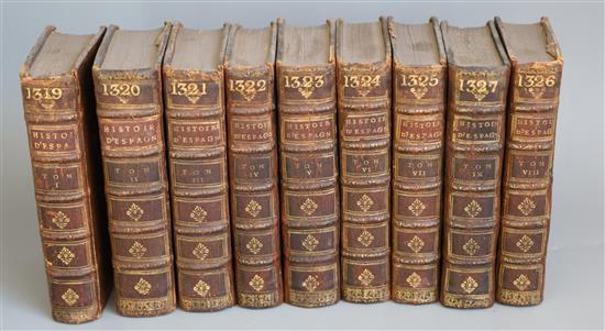 Mariana, de Juan - Histoire Generale DEspagne, 9 vols, octavo, calf, library numerals in gilt, bookplate of